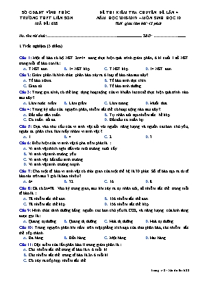 Đề thi kiểm tra chuyên đề lần 4 môn Sinh học Lớp 10 - Mã đề 628 - Năm học 2018-2019 - Trường THPT Liễn Sơn